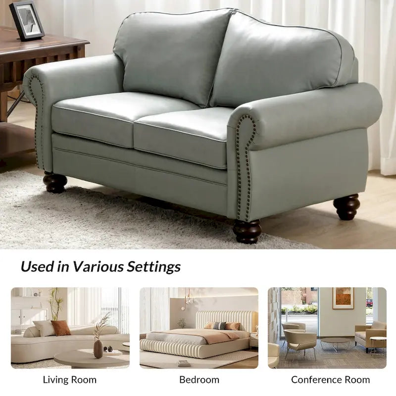 Canapé Angel Transitional en Cuir Véritable avec Dossier Capitonnée par HULALA HOME