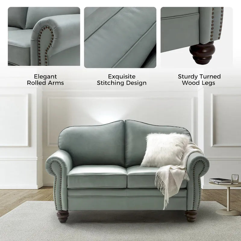 Canapé Angel Transitional en Cuir Véritable avec Dossier Capitonnée par HULALA HOME
