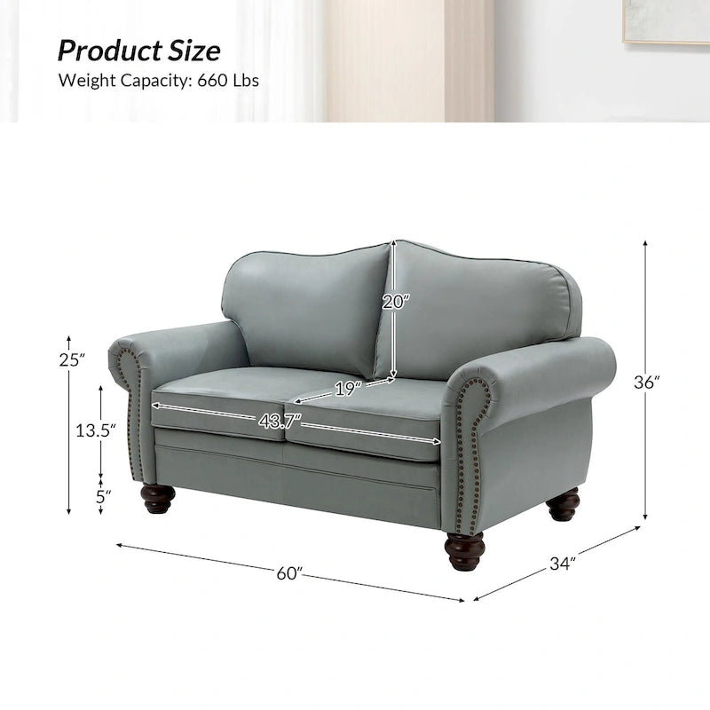Canapé Angel Transitional en Cuir Véritable avec Dossier Capitonnée par HULALA HOME