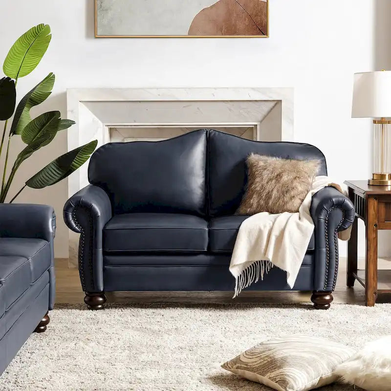 Canapé Angel Transitional en Cuir Véritable avec Dossier Capitonnée par HULALA HOME