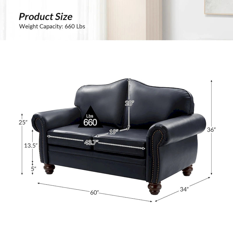 Canapé Angel Transitional en Cuir Véritable avec Dossier Capitonnée par HULALA HOME