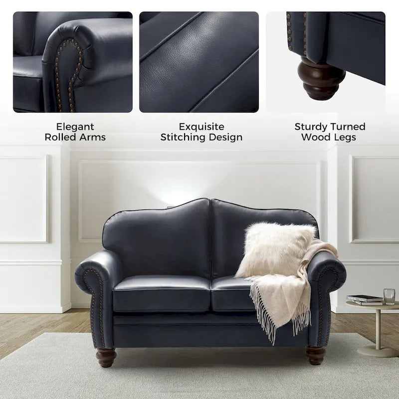 Canapé Angel Transitional en Cuir Véritable avec Dossier Capitonnée par HULALA HOME