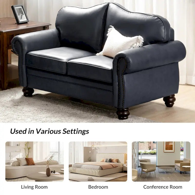 Canapé Angel Transitional en Cuir Véritable avec Dossier Capitonnée par HULALA HOME
