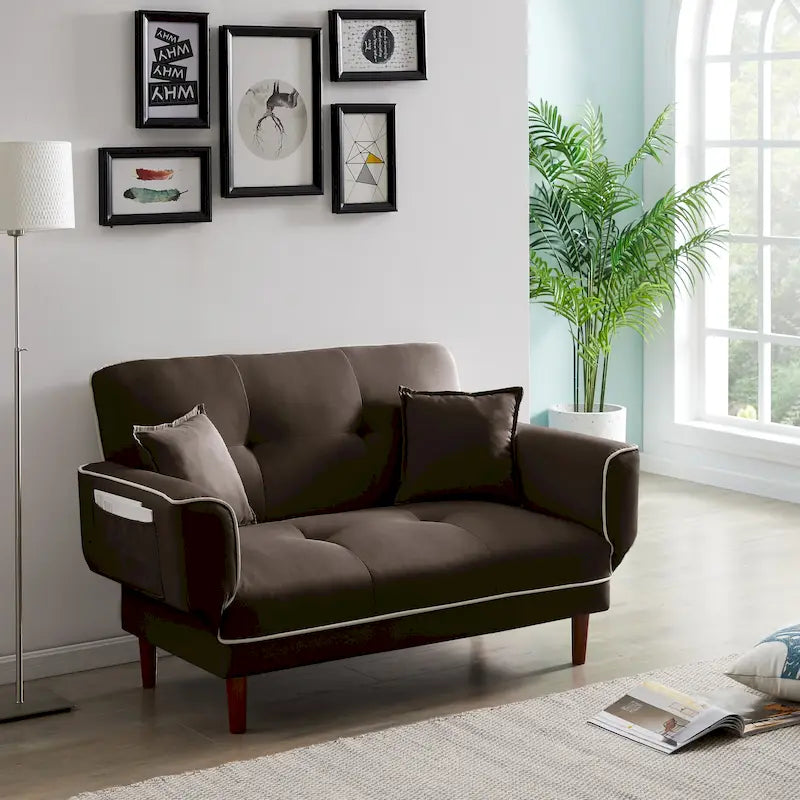 Canapé-lit multifonctionnel avec 2 oreillers en tissu beige