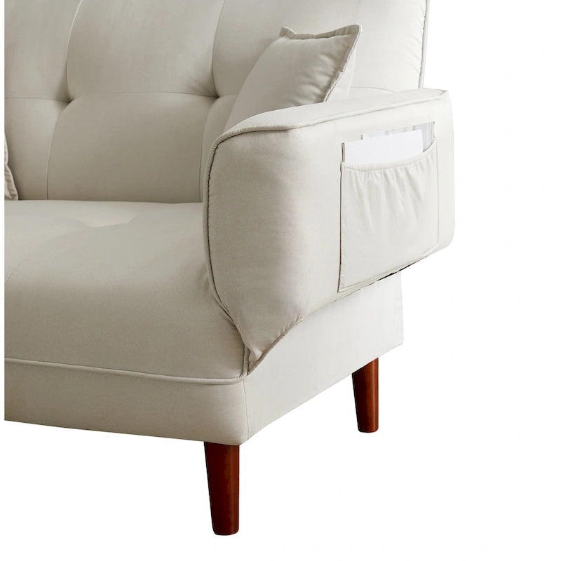Canapé-lit multifonctionnel avec 2 oreillers en tissu beige