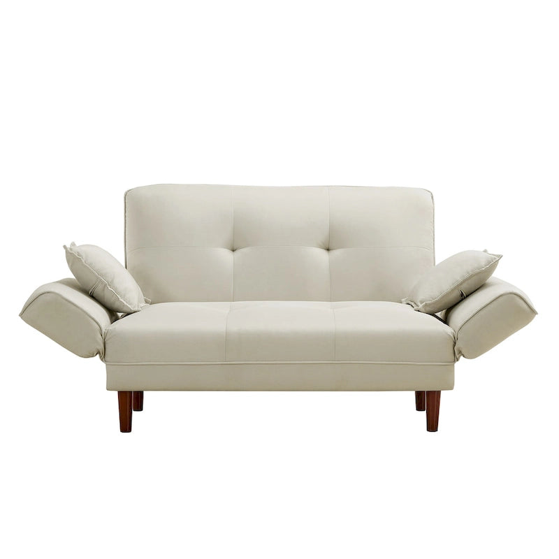 Canapé-lit multifonctionnel avec 2 oreillers en tissu beige