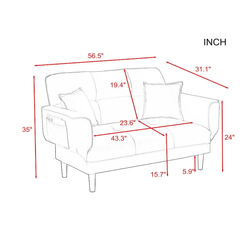 Canapé-lit multifonctionnel avec 2 oreillers en tissu beige