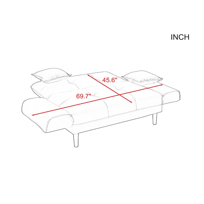 Canapé-lit multifonctionnel avec 2 oreillers en tissu beige