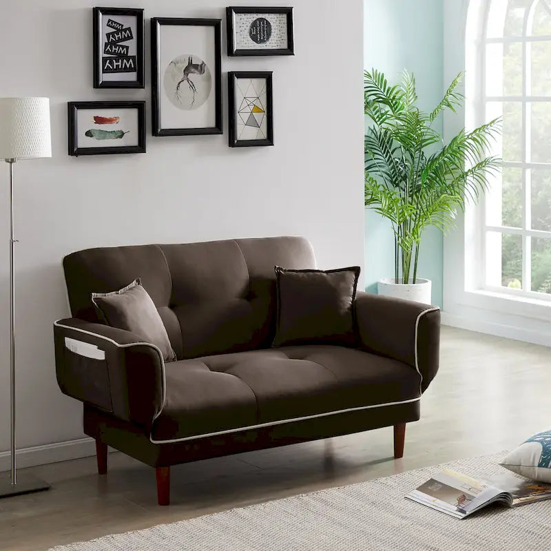 Canapé-lit multifonctionnel avec 2 oreillers en tissu beige