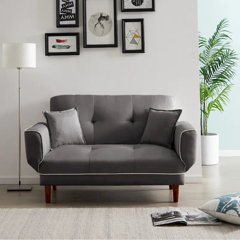 Canapé-lit multifonctionnel avec 2 oreillers en tissu beige