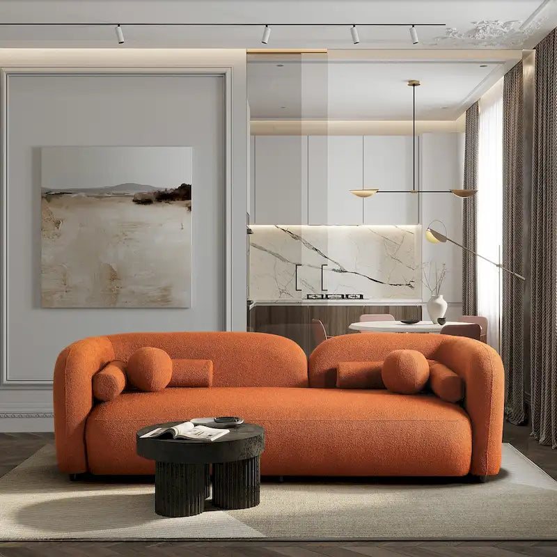 Canapé Milet moderne de luxe en tissu bouclette avec accoudoirs incurvés