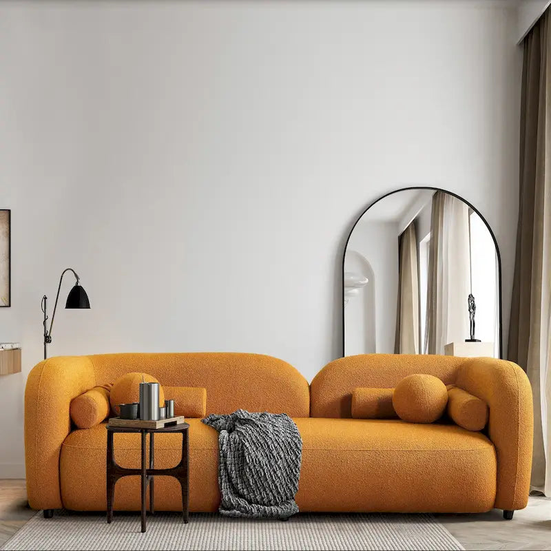 Canapé Milet moderne de luxe en tissu bouclette avec accoudoirs incurvés