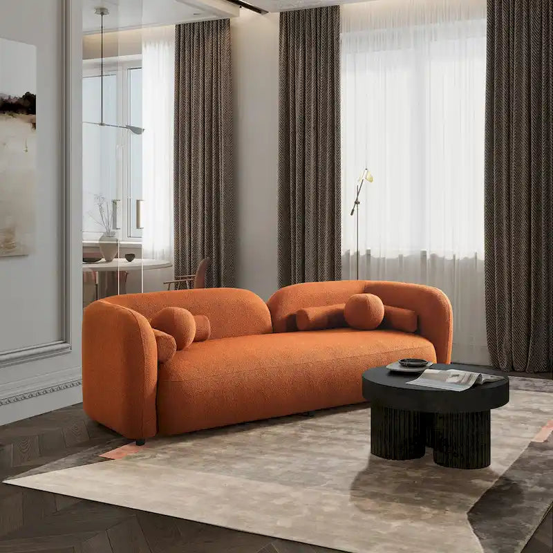 Canapé Milet moderne de luxe en tissu bouclette avec accoudoirs incurvés