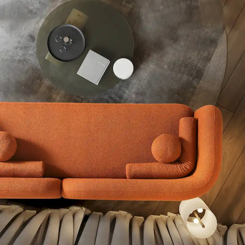 Canapé Milet moderne de luxe en tissu bouclette avec accoudoirs incurvés