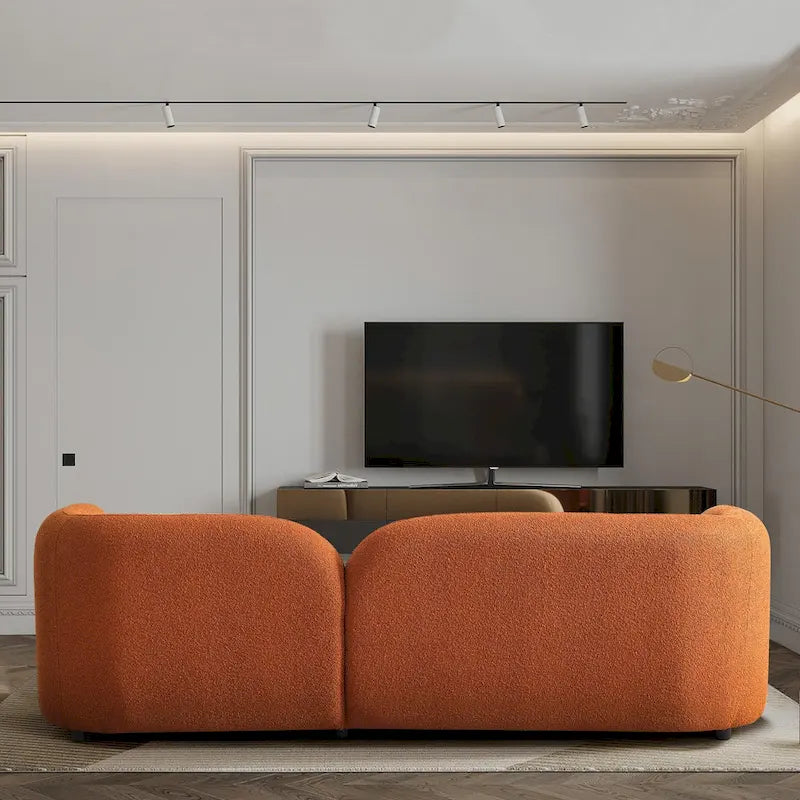 Canapé Milet moderne de luxe en tissu bouclette avec accoudoirs incurvés