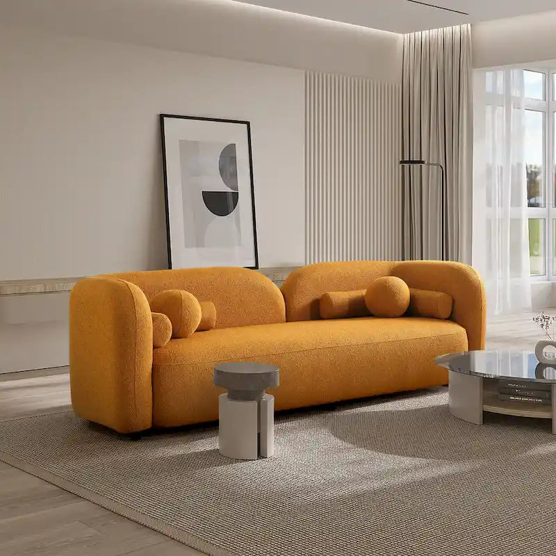 Canapé Milet moderne de luxe en tissu bouclette avec accoudoirs incurvés