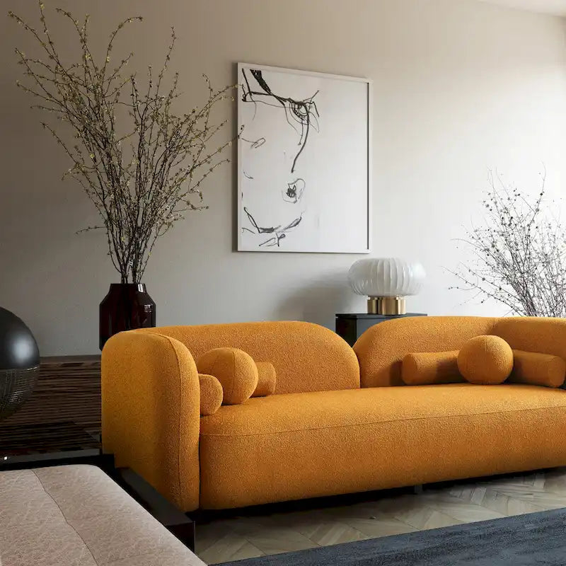 Canapé Milet moderne de luxe en tissu bouclette avec accoudoirs incurvés