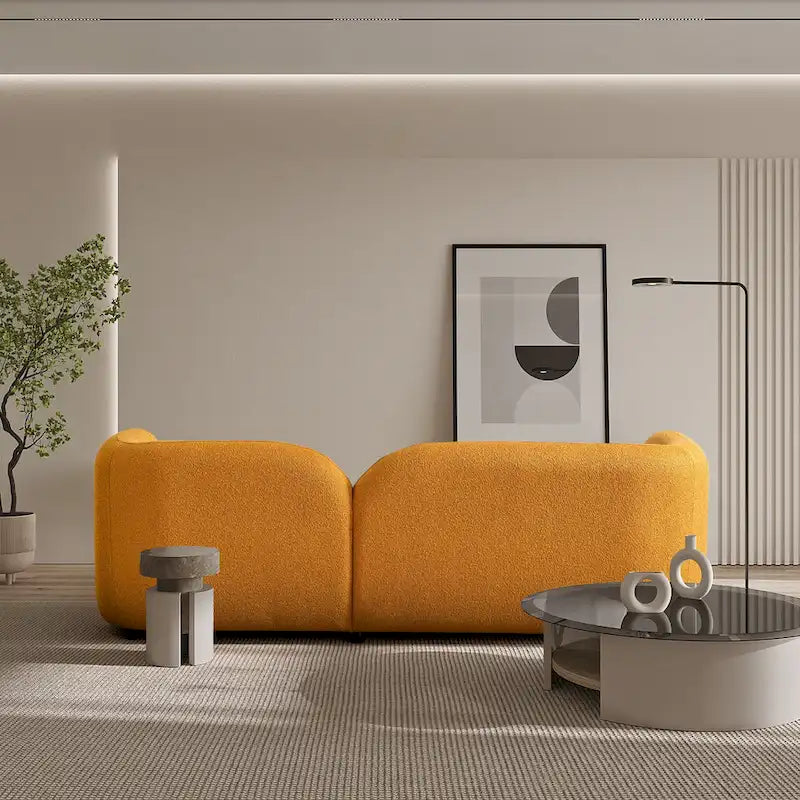 Canapé Milet moderne de luxe en tissu bouclette avec accoudoirs incurvés