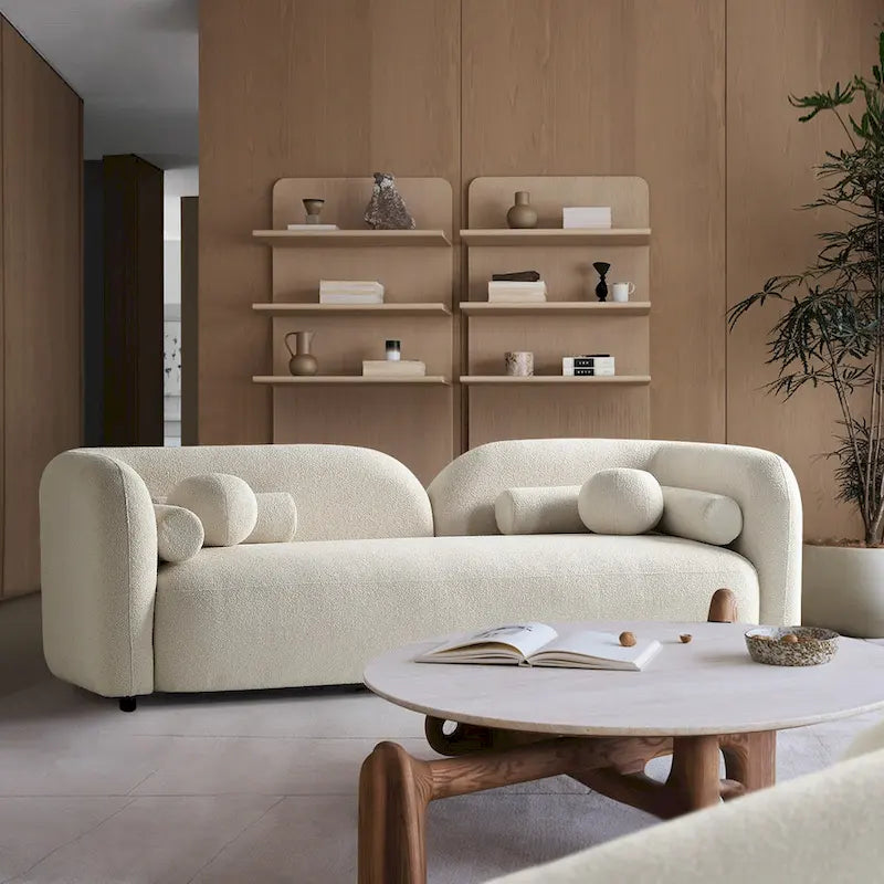 Canapé Milet moderne de luxe en tissu bouclette avec accoudoirs incurvés