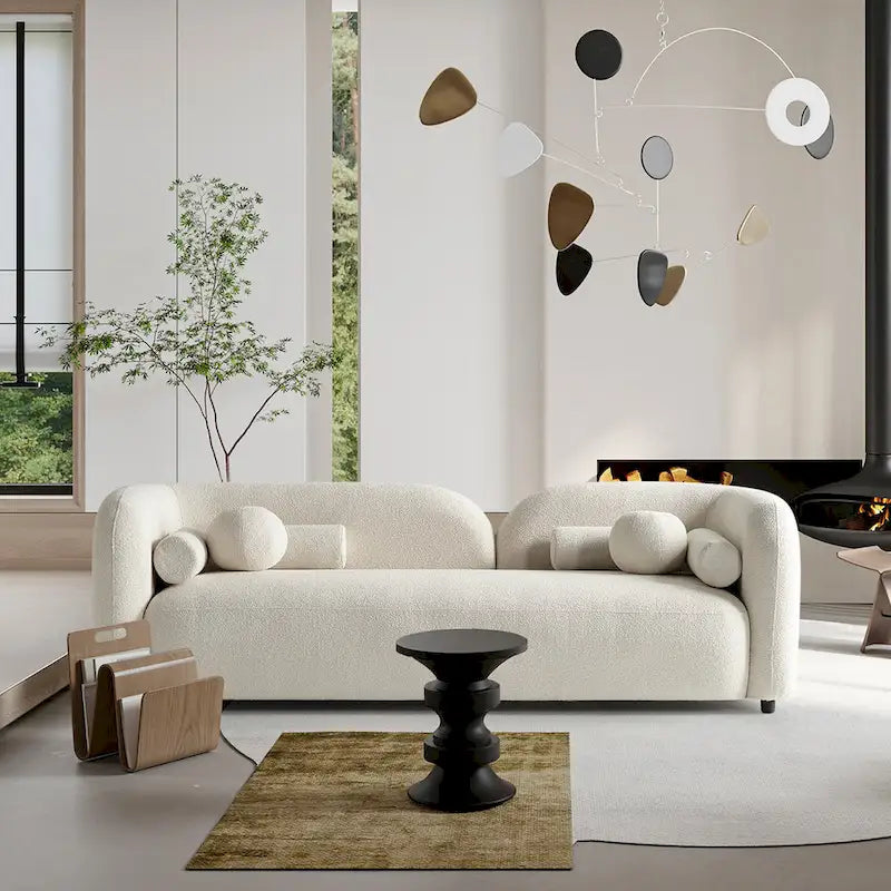 Canapé Milet moderne de luxe en tissu bouclette avec accoudoirs incurvés