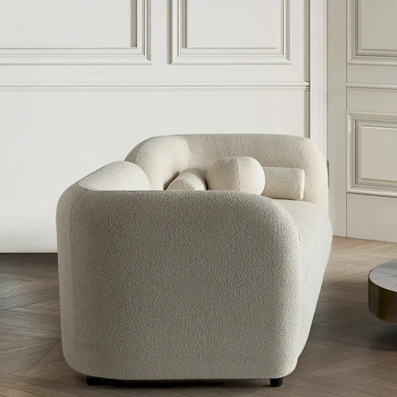 Canapé Milet moderne de luxe en tissu bouclette avec accoudoirs incurvés