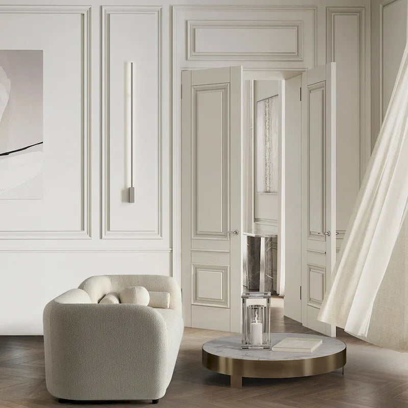 Canapé Milet moderne de luxe en tissu bouclette avec accoudoirs incurvés
