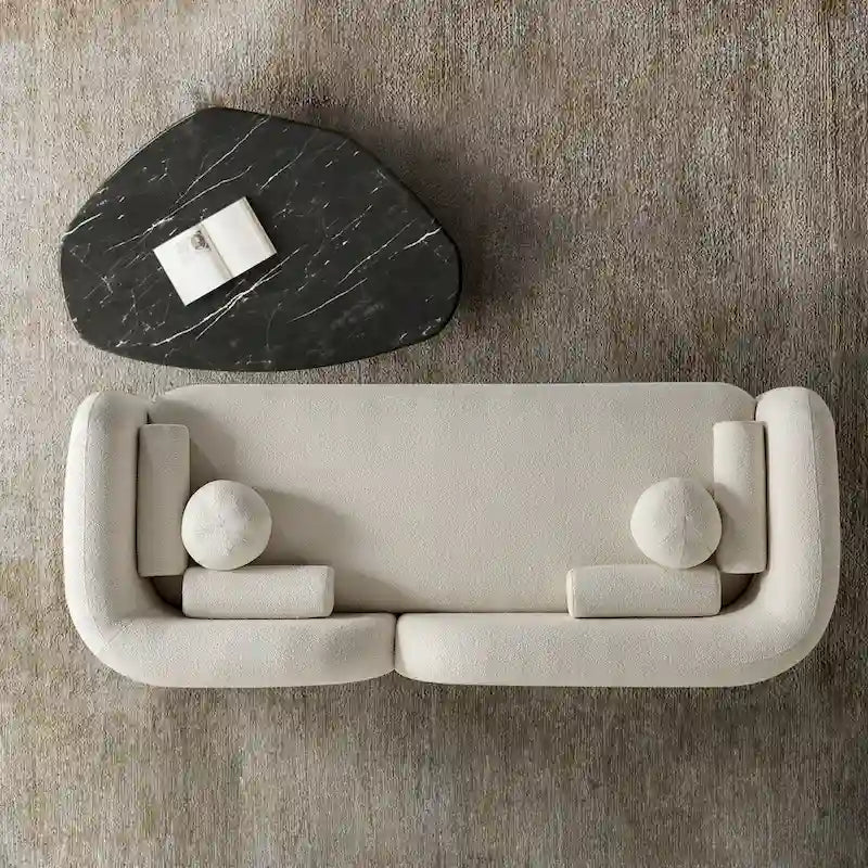 Canapé Milet moderne de luxe en tissu bouclette avec accoudoirs incurvés