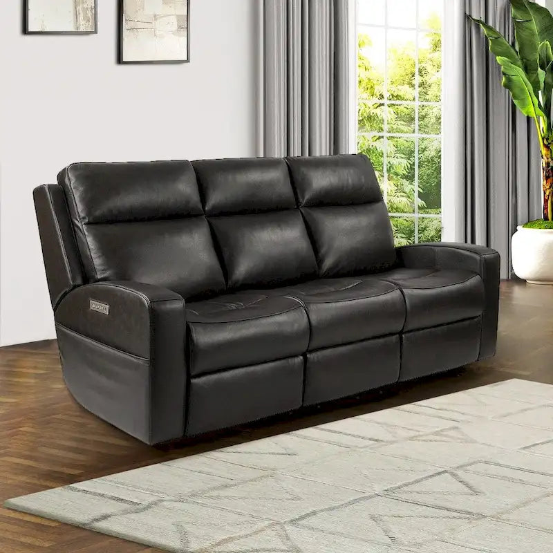 Canapé inclinable électrique en cuir pleine fleur de 89 pouces avec espace de rangement, port de chargement USB et appuie-tête réglable