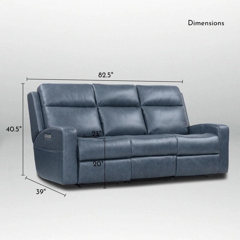 Canapé inclinable électrique en cuir pleine fleur de 89 pouces avec espace de rangement, port de chargement USB et appuie-tête réglable