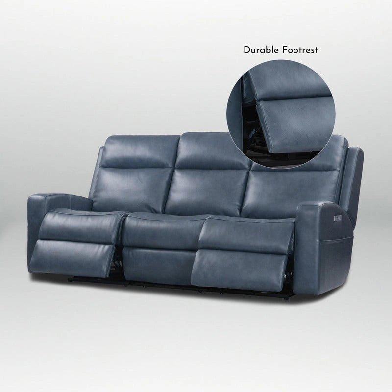 Canapé inclinable électrique en cuir pleine fleur de 89 pouces avec espace de rangement, port de chargement USB et appuie-tête réglable