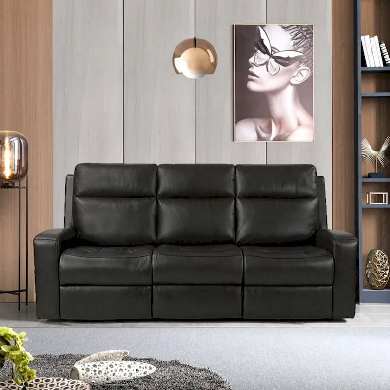 Canapé inclinable électrique en cuir pleine fleur de 89 pouces avec espace de rangement, port de chargement USB et appuie-tête réglable