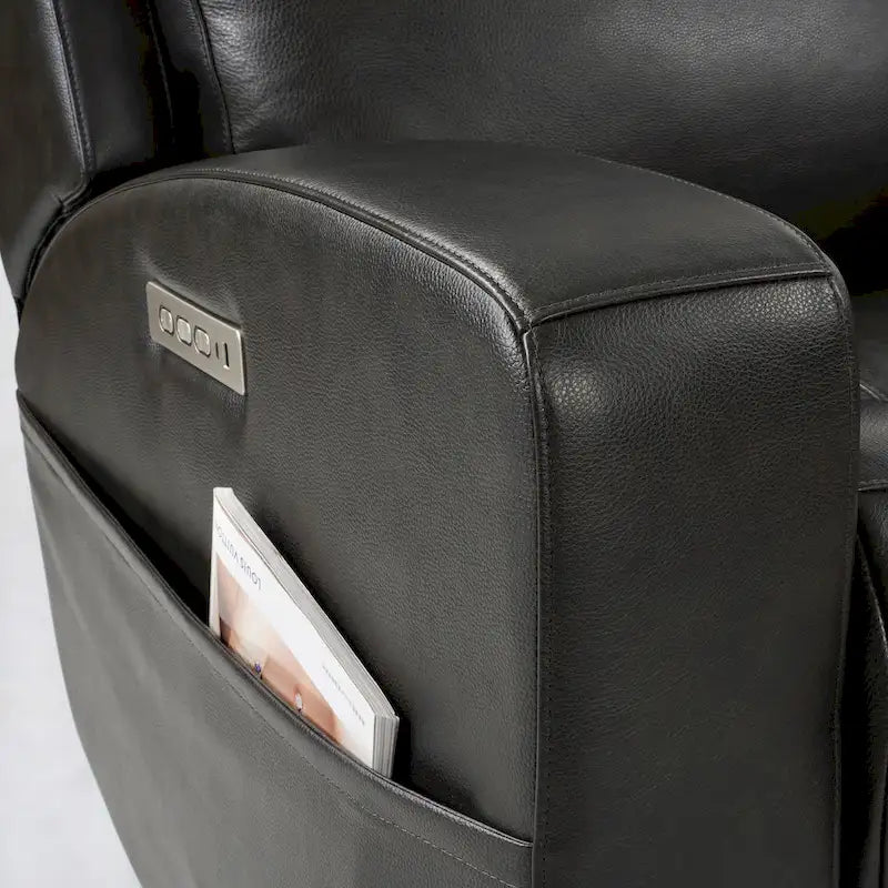 Canapé inclinable électrique en cuir pleine fleur de 89 pouces avec espace de rangement, port de chargement USB et appuie-tête réglable
