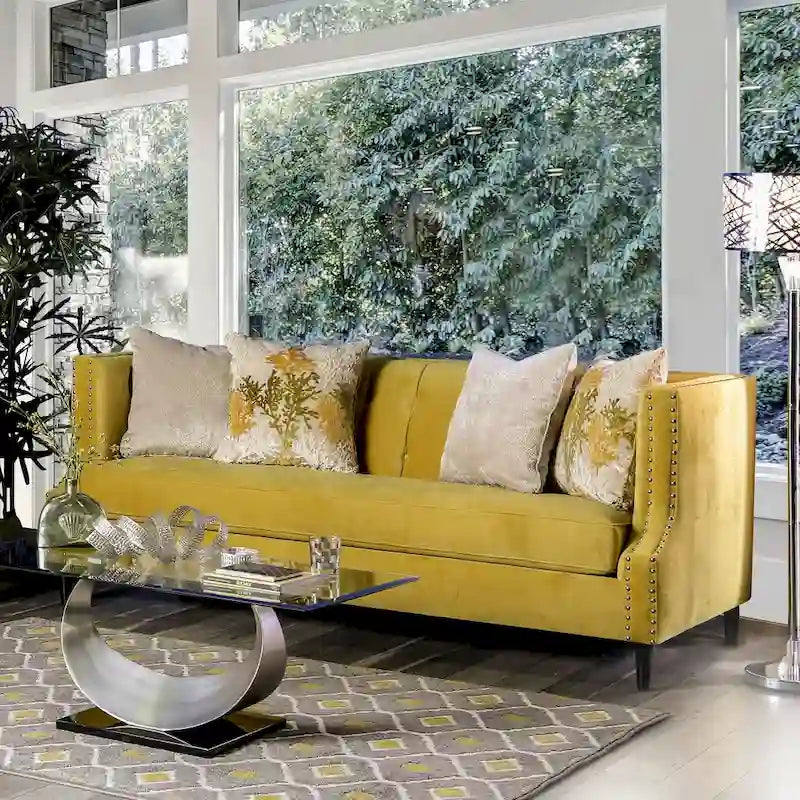 Canapé Nall en tissu rembourré avec dossier capitonné et accoudoirs Tuxedo par Furniture of America