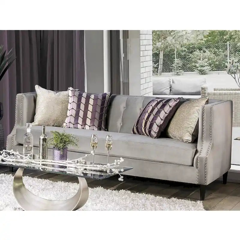 Canapé Nall en tissu rembourré avec dossier capitonné et accoudoirs Tuxedo par Furniture of America
