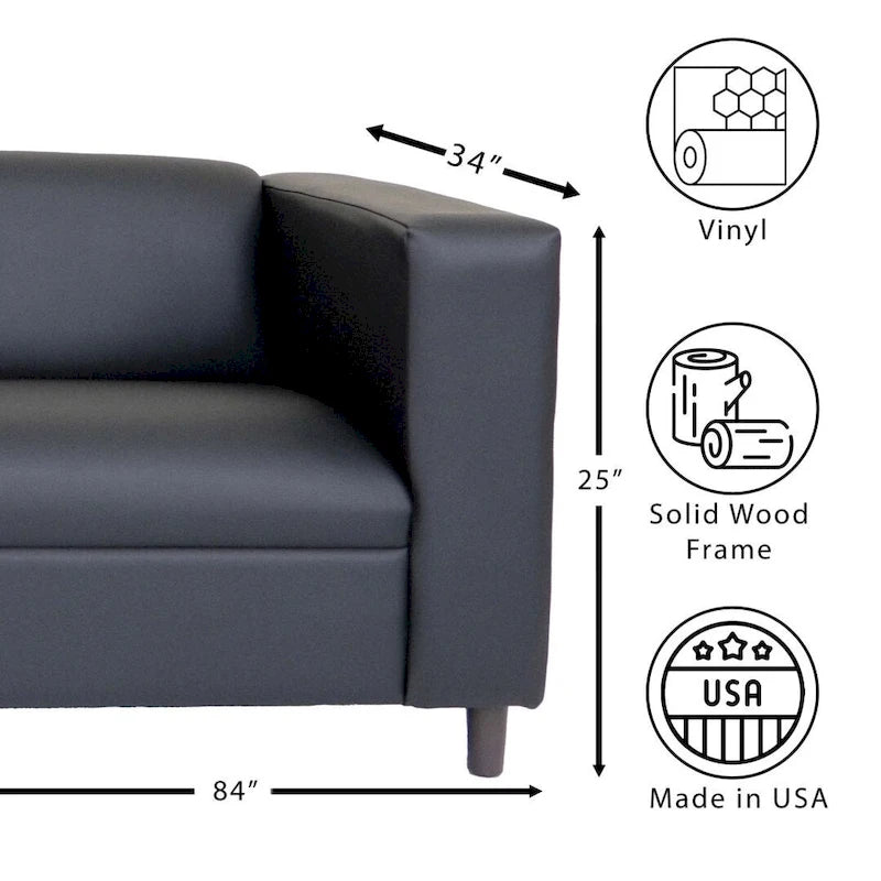 Coast to Coast Sofas Canapé trois places de style Mid-Century en similicuir avec cadre en bois massif et rembourrage