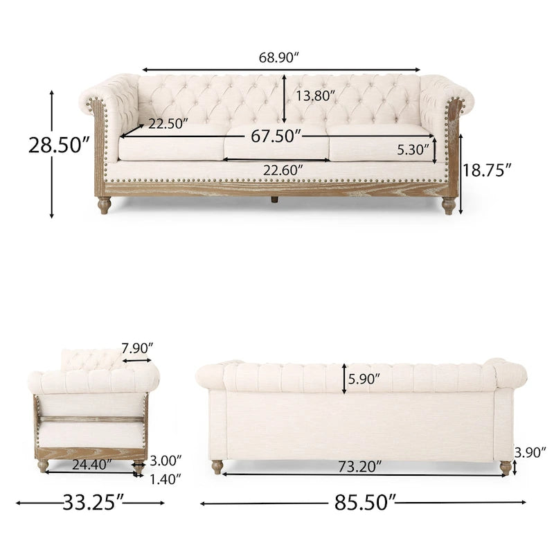 Canapé Saragus Chesterfield avec bordure cloutée par Christopher Knight Home - 85,50 L x 33,25 P x 28,50 H