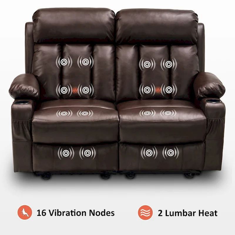 Canapé inclinable électrique MCombo avec fonction chauffage et massage, en similicuir 6095/6075/6077