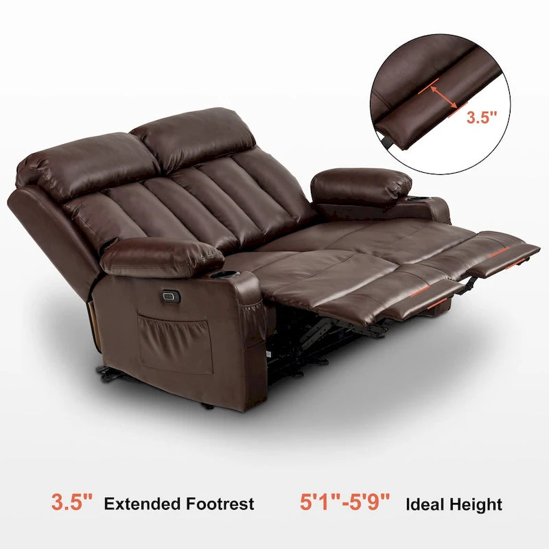 Canapé inclinable électrique MCombo avec fonction chauffage et massage, en similicuir 6095/6075/6077