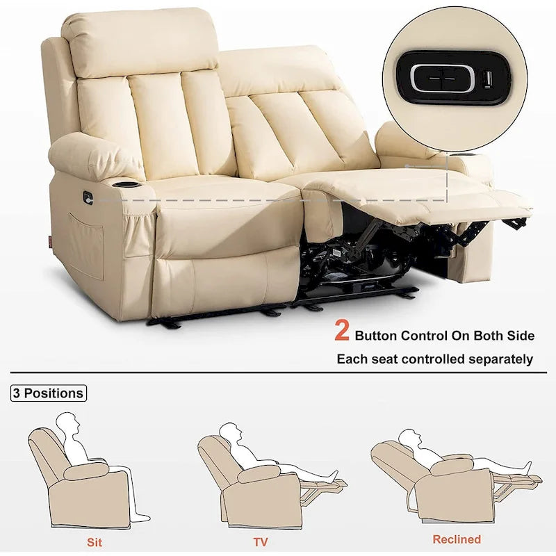 Canapé inclinable électrique MCombo avec fonction chauffage et massage, en similicuir 6095/6075/6077