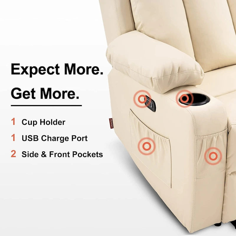 Canapé inclinable électrique MCombo avec fonction chauffage et massage, en similicuir 6095/6075/6077