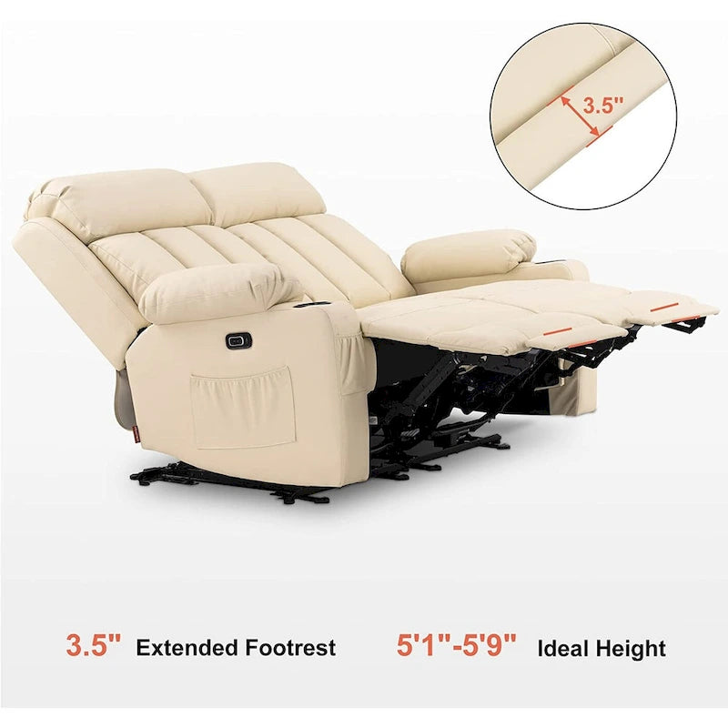 Canapé inclinable électrique MCombo avec fonction chauffage et massage, en similicuir 6095/6075/6077