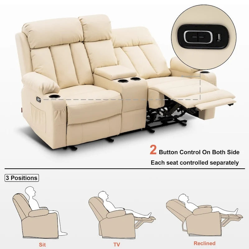 Canapé inclinable électrique MCombo avec fonction chauffage et massage, en similicuir 6095/6075/6077