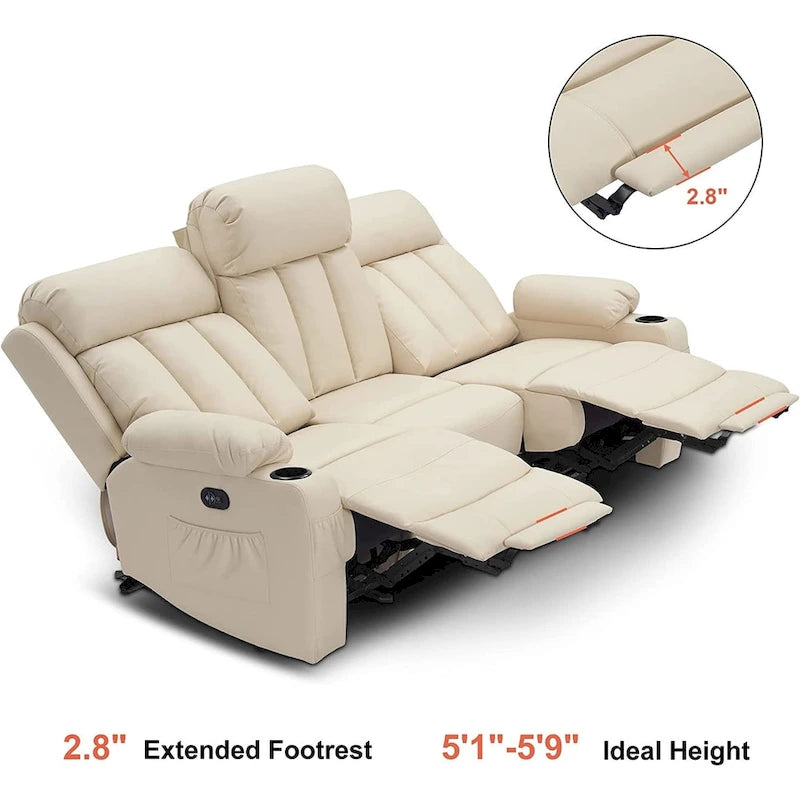 Canapé inclinable électrique MCombo avec fonction chauffage et massage, en similicuir 6095/6075/6077