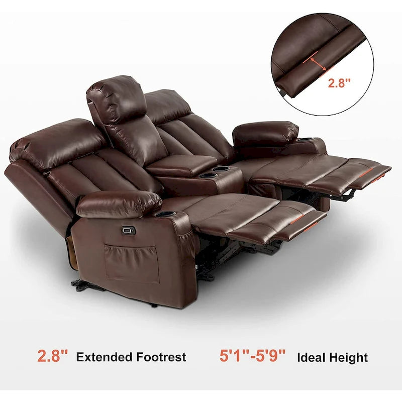 Canapé inclinable électrique MCombo avec fonction chauffage et massage, en similicuir 6095/6075/6077
