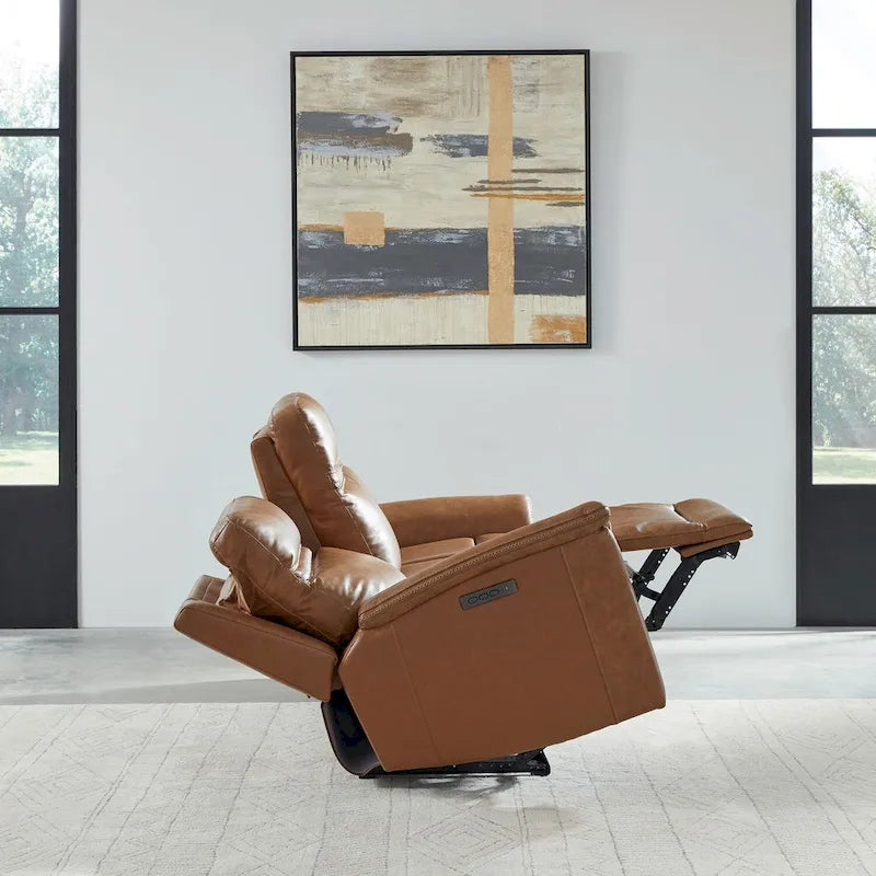 Canapé inclinable électrique double en cuir Cooper - Camel