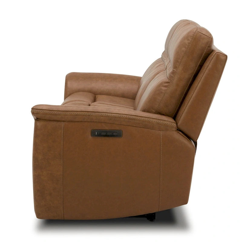 Canapé inclinable électrique double en cuir Cooper - Camel