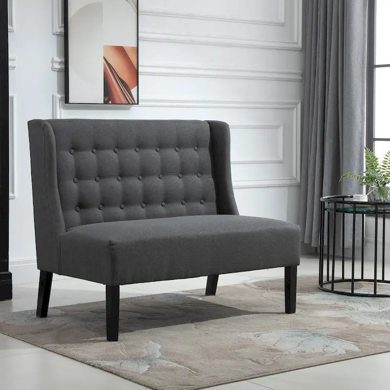 HOMCOM Canapé double en tissu de lin Rembourrage Fauteuil deux places sans accoudoirs Meuble de salon avec pieds en bois - 73 x 110 x 93 cm