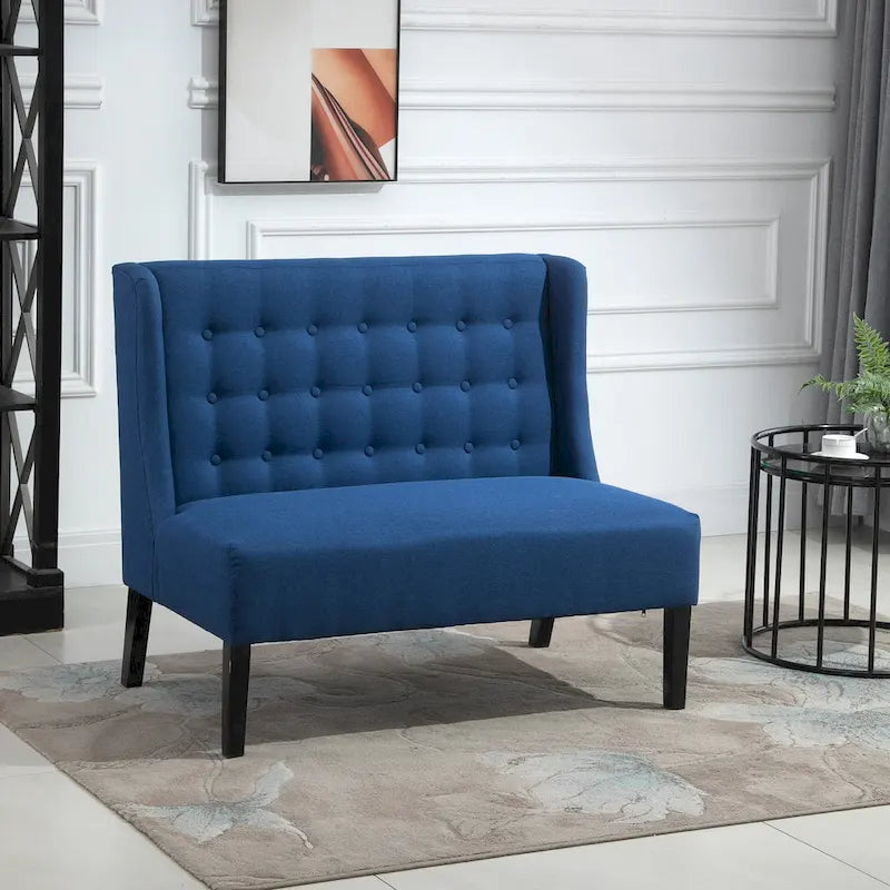 HOMCOM Linen Fabric Upholstery Double Sofa Tufted Loveseat Armless Couch Living Room Furniture with Wood Legs - 28.75*43.25*36.5