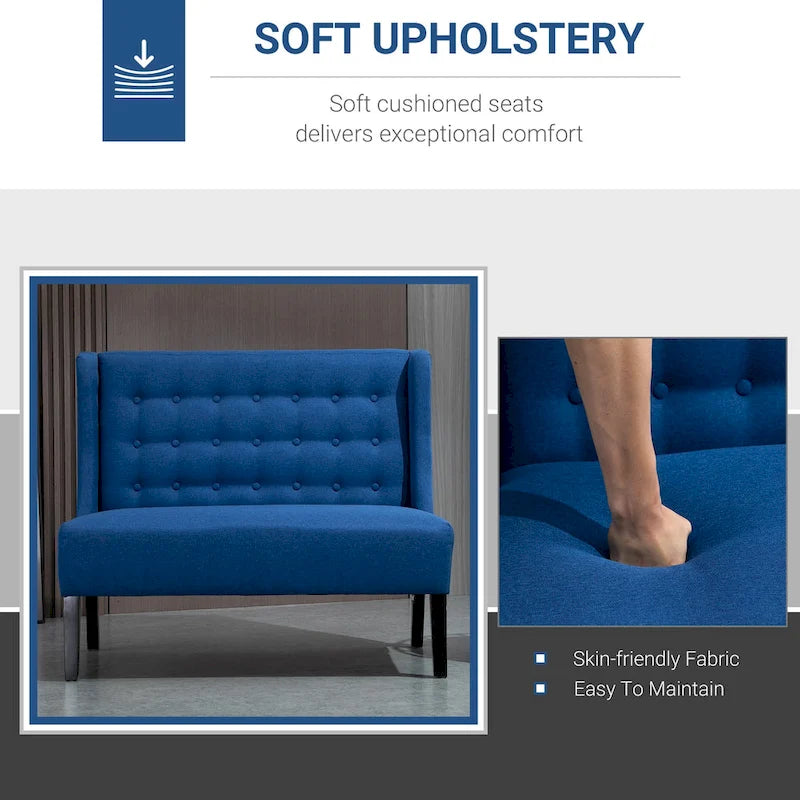 HOMCOM Canapé double en tissu de lin Rembourrage Fauteuil deux places sans accoudoirs Meuble de salon avec pieds en bois - 73 x 110 x 93 cm