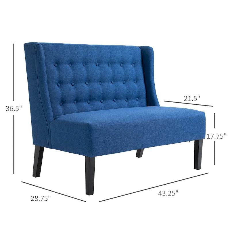 HOMCOM Canapé double en tissu de lin Rembourrage Fauteuil deux places sans accoudoirs Meuble de salon avec pieds en bois - 73 x 110 x 93 cm